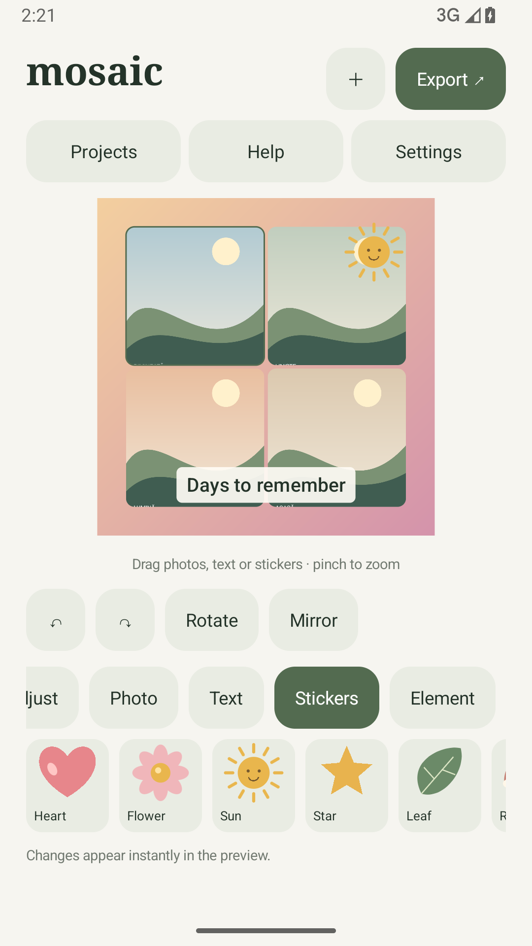 Mosaic text and stickers
